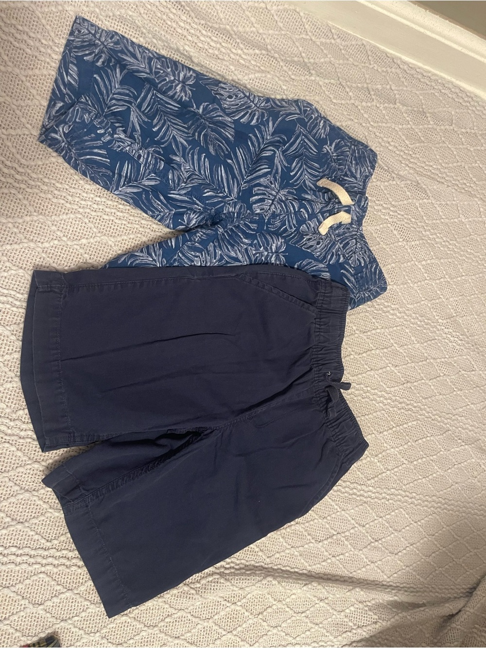 Place Boys Blue Palm-Print and Solid Navy Pull-On Shorts - Pack of 2